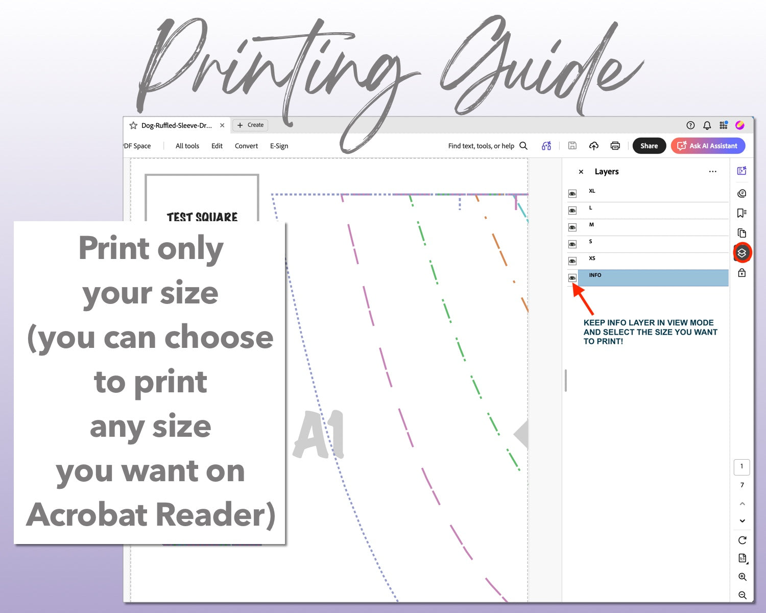 Dog Ruffled Sleeve Dress sewing pattern printing guide.
