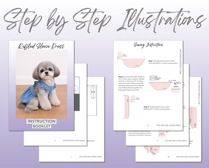 Dog Ruffled Sleeve Dress sewing pattern instruction booklet showing step by step illustrations to make the garment.
