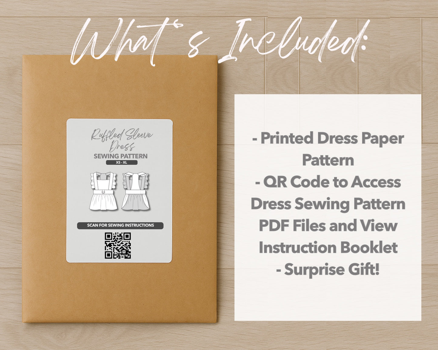 What is included with the printed Dog Ruffled Sleeve Dress paper sewing pattern
