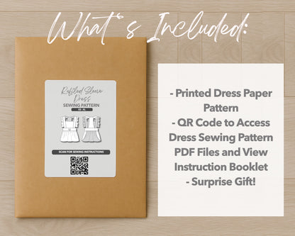 What is included with the printed Dog Ruffled Sleeve Dress paper sewing pattern