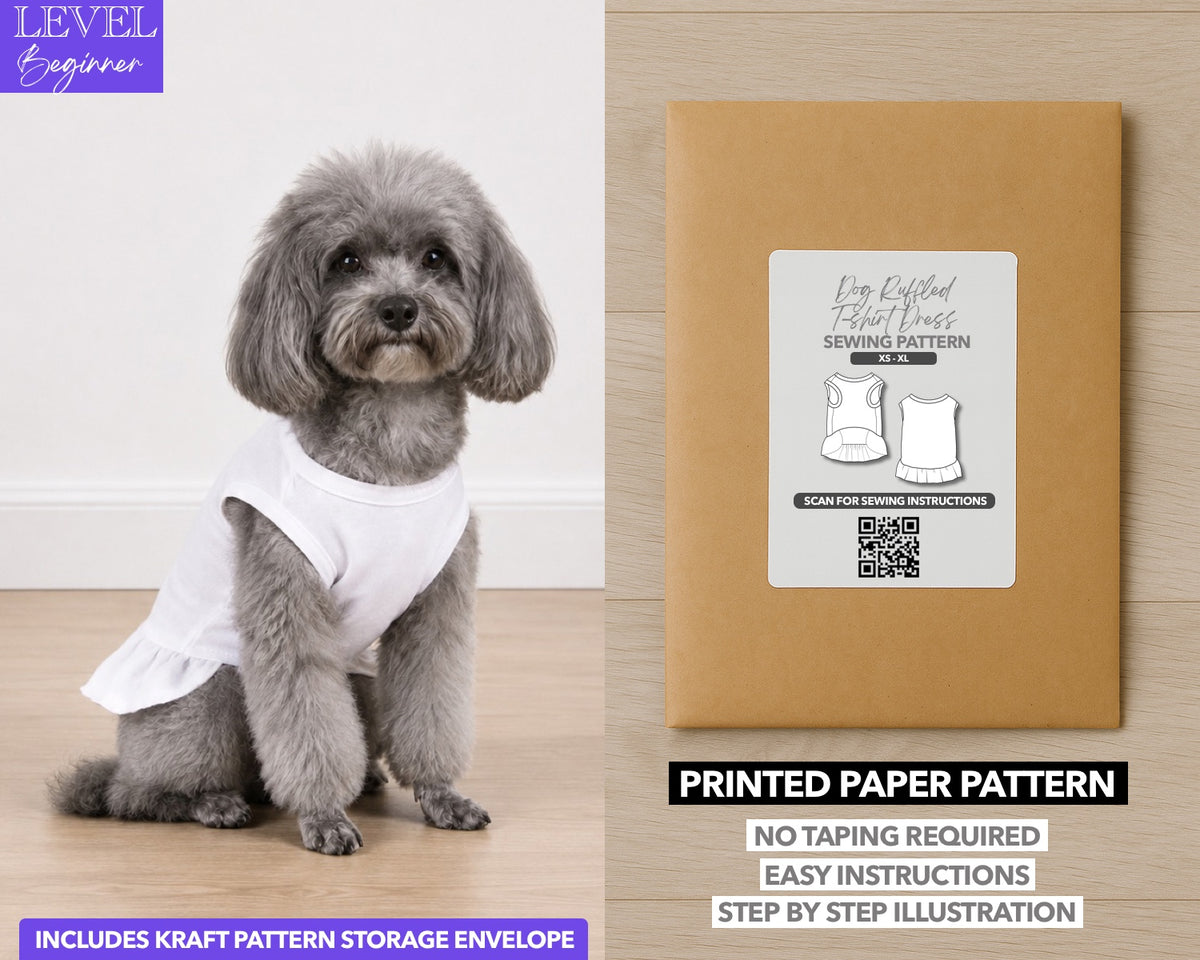 Dog Ruffled T-Shirt Dress printed sewing pattern with easy instructions and step by step illustrations.