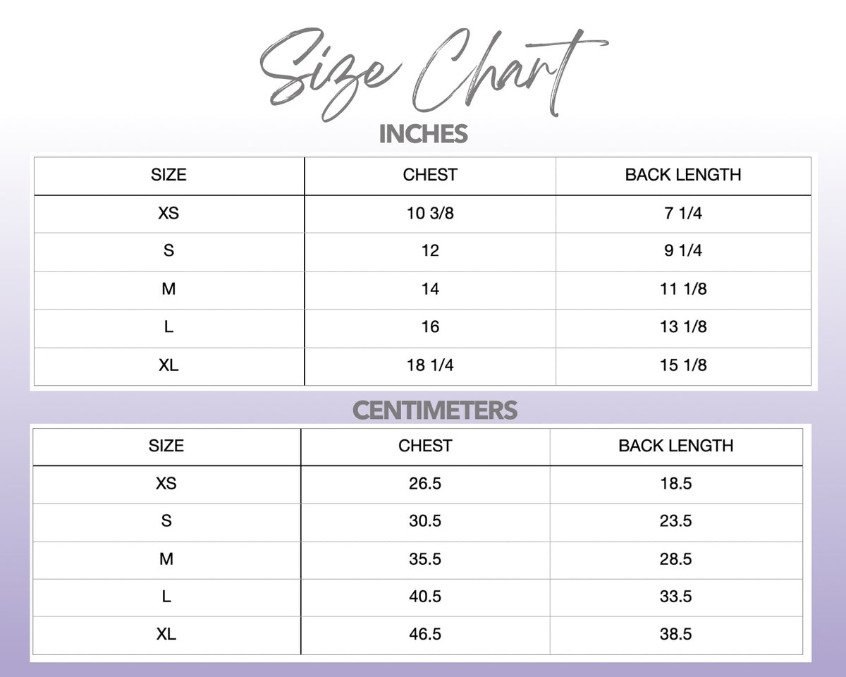 Patterns For Petz Dog Ruffled T-Shirt Dress size chart.
