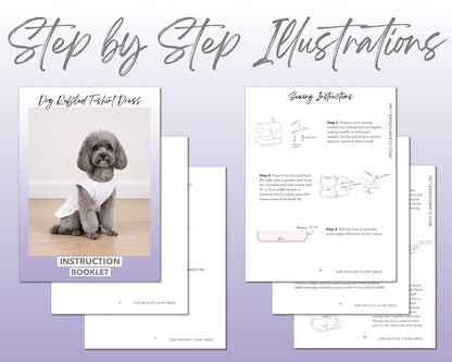 Dog Ruffled T-Shirt Dress sewing pattern instruction booklet showing step by step illustrations to make the garment.