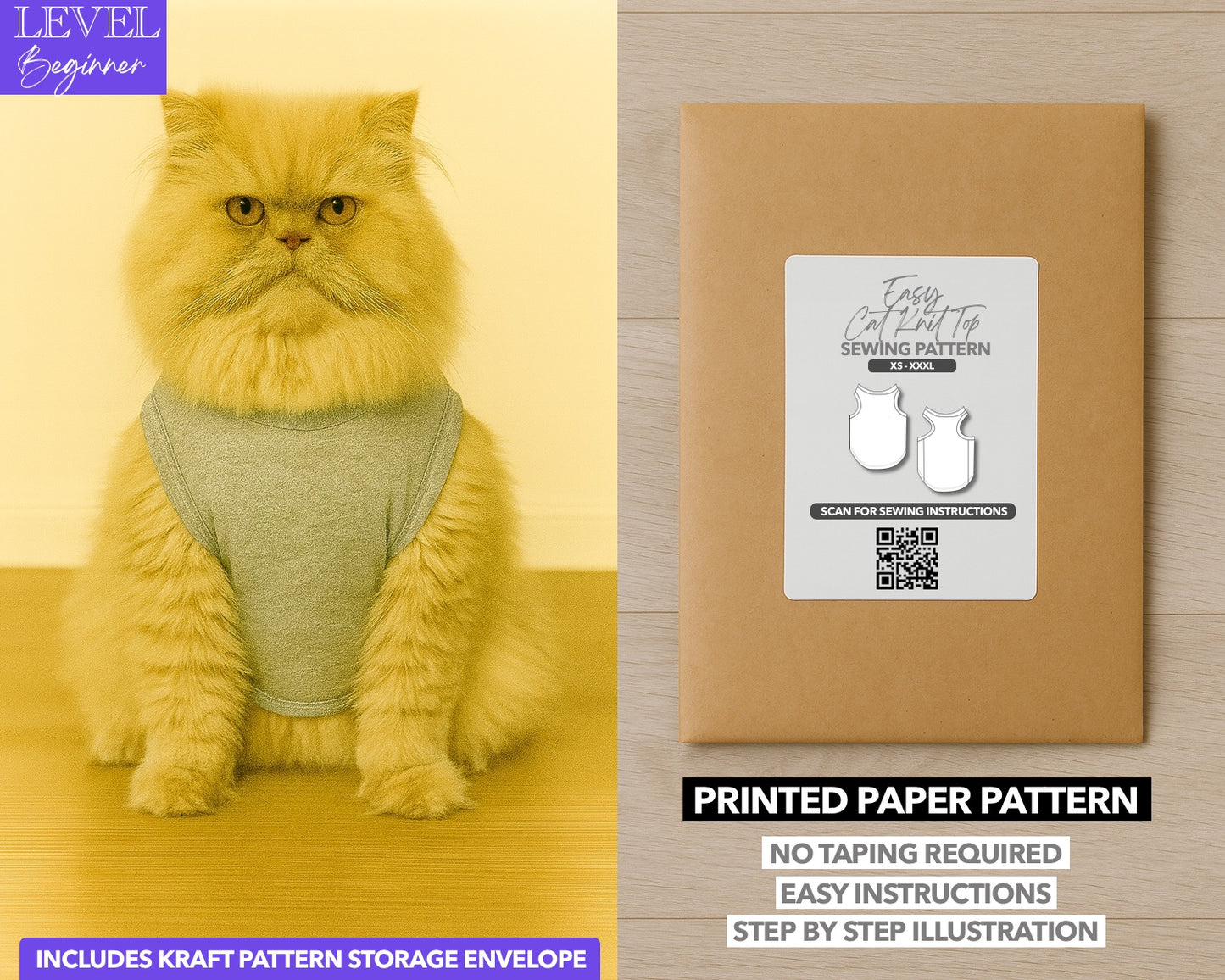 Easy Cat Knit Top printed sewing pattern with easy instructions and step by step illustrations. 