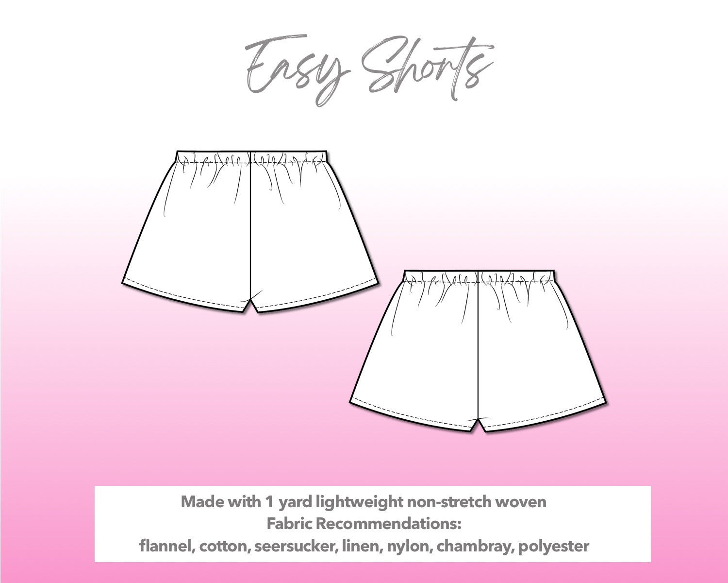 Easy Elasticized Waist Shorts Sewing Pattern