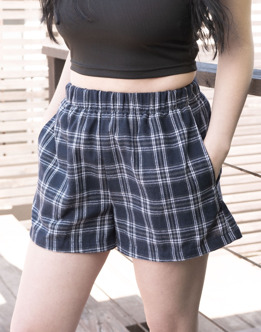 Side view of Easy Elasticized Waist Shorts. 