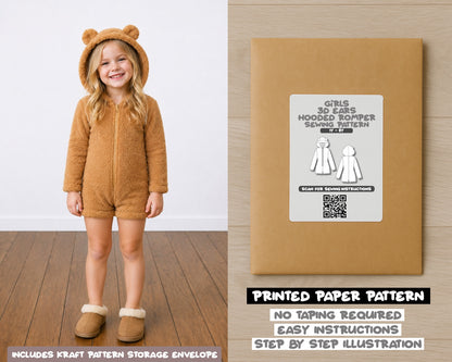 Girls 3D Ears Hooded Sleepwear Romper printed sewing pattern with easy instructions and step by step illustrations.