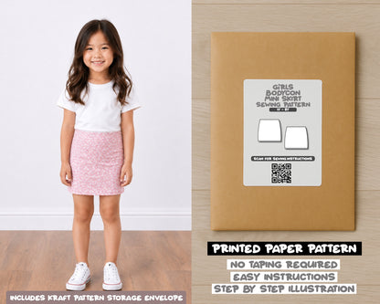 Girls Bodycon Mini Skirt printed sewing pattern with easy instructions and step by step illustrations.