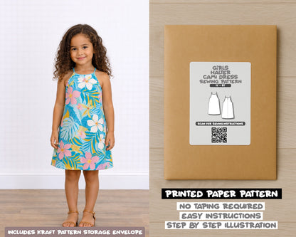 Girls Halter Cami Dress printed sewing pattern with easy instructions and step by step illustrations.