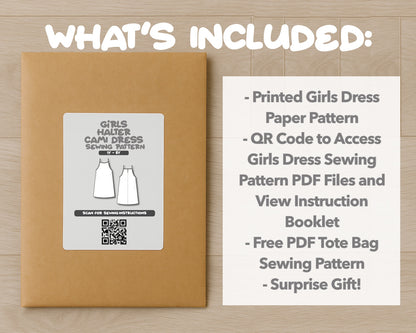 What is included with the printed Girls Halter Cami Dress paper sewing pattern