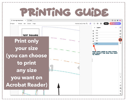 Girls High Waist Pants sewing pattern printing guide.