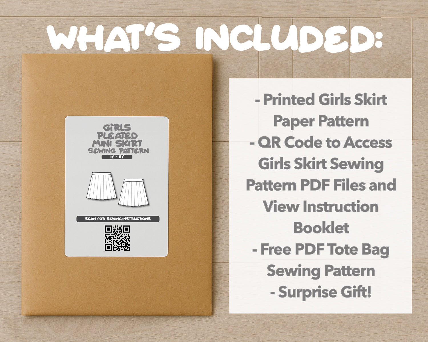 What is included with the printed Girls High Waist Pleated Mini Skirt paper sewing pattern
