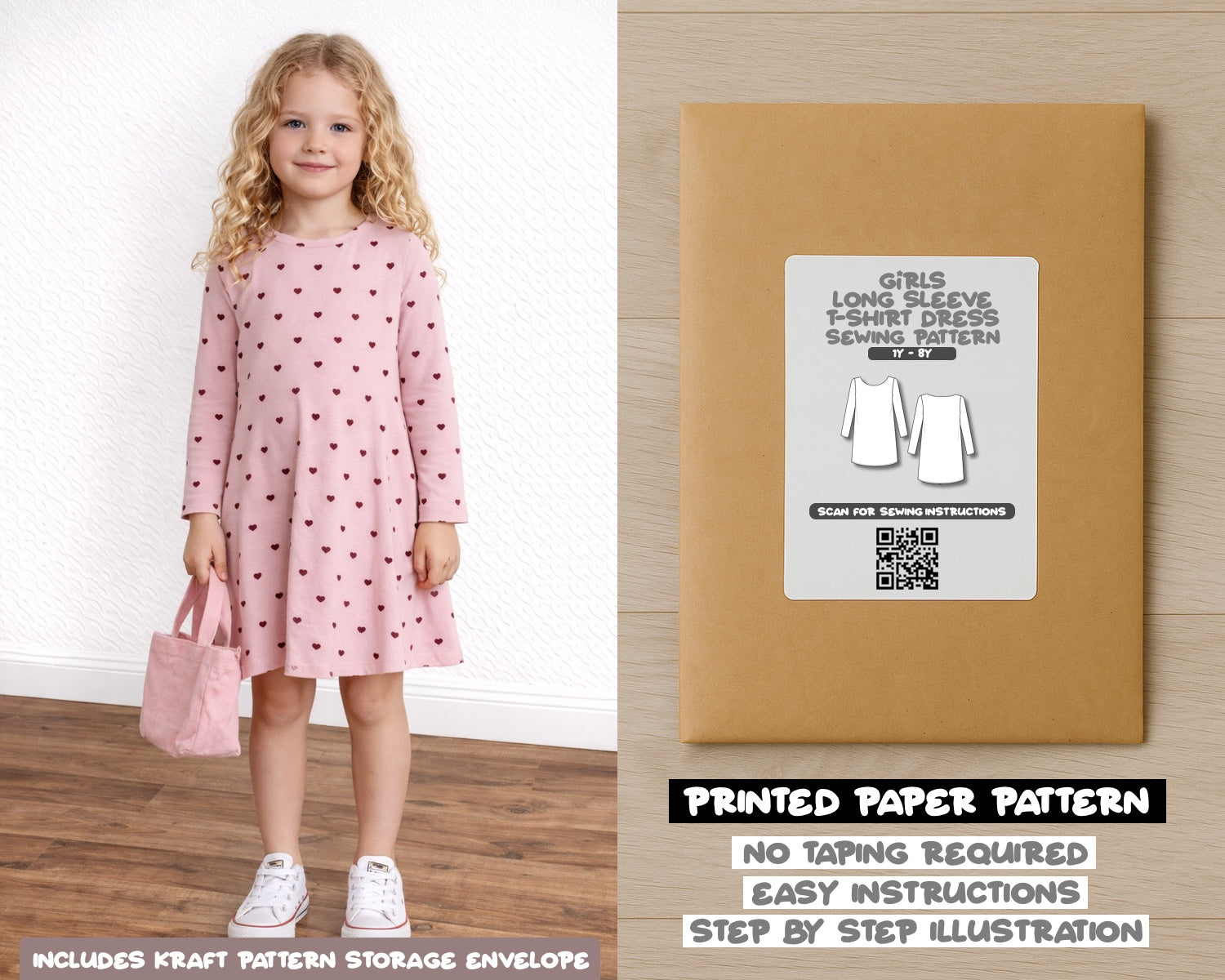 Girls Long Sleeve T-Shirt Dress Sewing Pattern