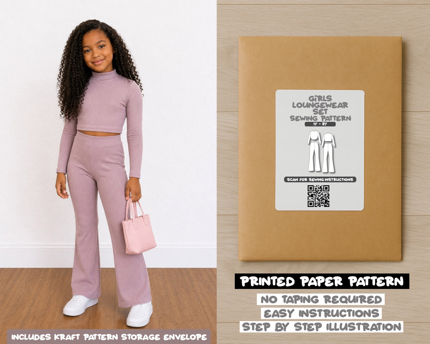 Girls Loungewear Set printed sewing pattern with easy instructions and step by step illustrations.