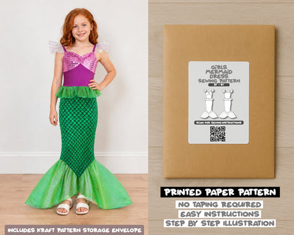 Girls Mermaid Dress printed sewing pattern with easy instructions and step by step illustrations.