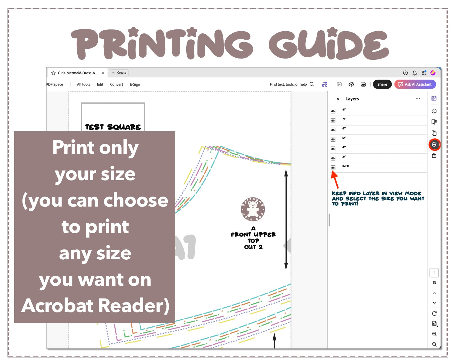 Girls Mermaid Dress sewing pattern printing guide.