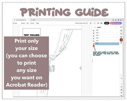 Girls Off Shoulder Dress sewing pattern printing guide.