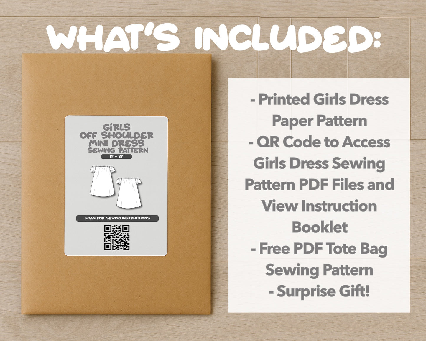 What is included with the printed Girls Off Shoulder Dress paper sewing pattern