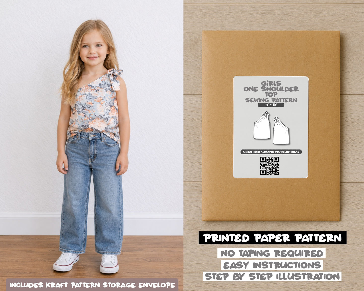 Girls One Shoulder Top printed sewing pattern with easy instructions and step by step illustrations.
