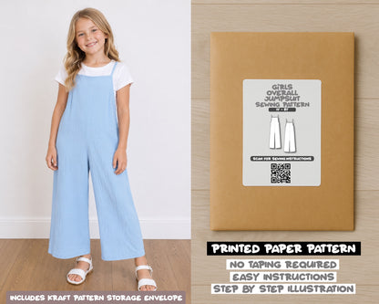 Girls Overall Jumpsuit printed sewing pattern with easy instructions and step by step illustrations.