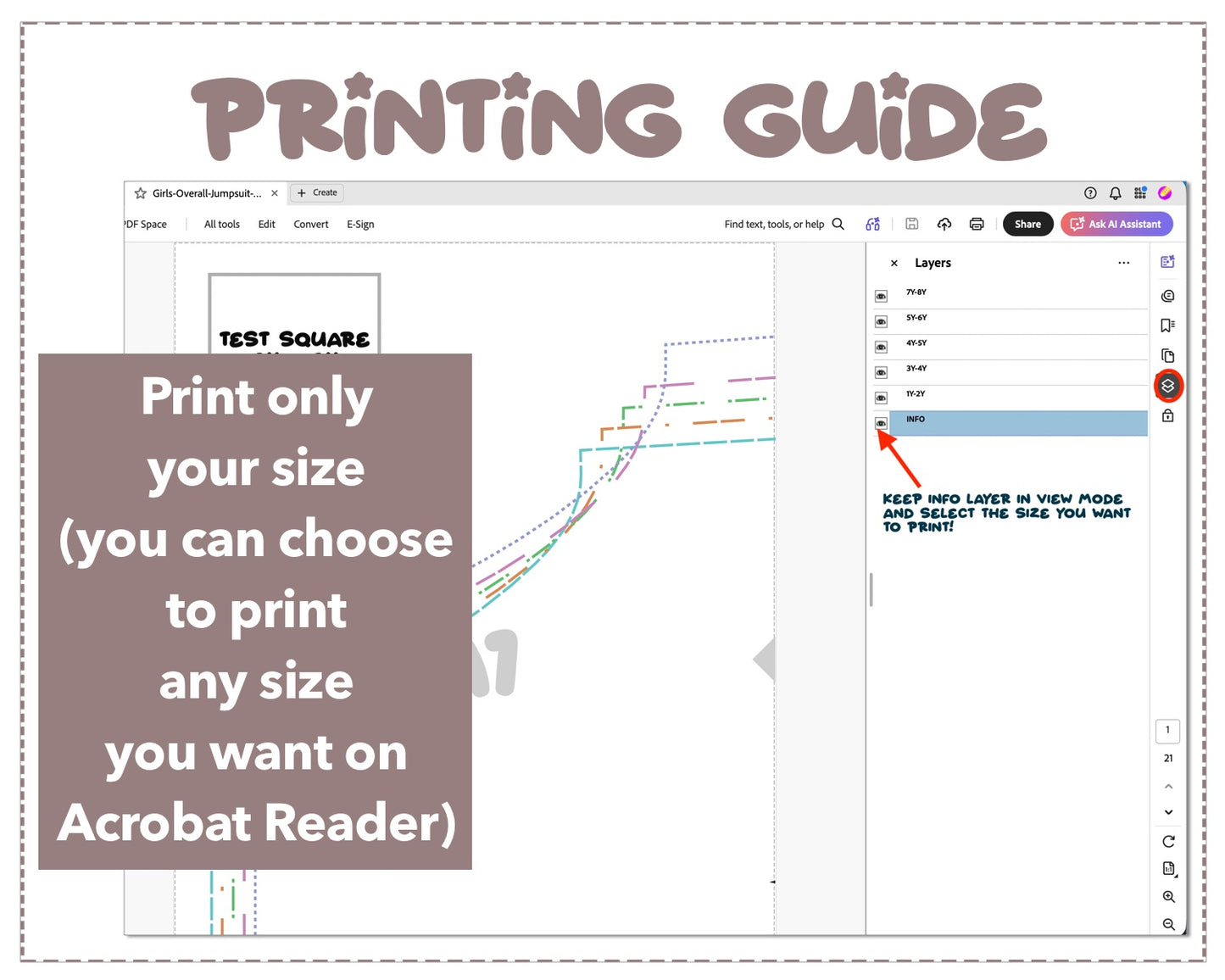 Girls Overall Jumpsuit sewing pattern printing guide.