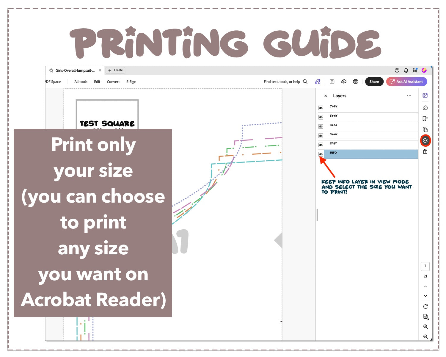 Girls Overall Jumpsuit sewing pattern printing guide.