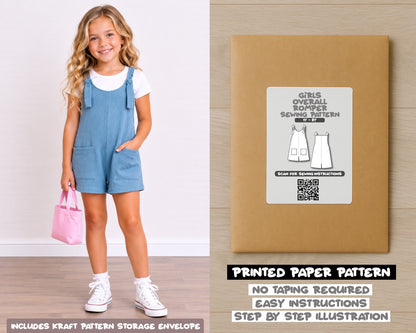 Girls Overall Romper printed sewing pattern with easy instructions and step by step illustrations.