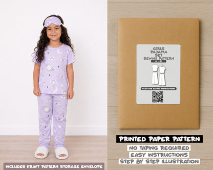Girls Pajama Set printed sewing pattern with easy instructions and step by step illustrations.