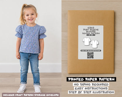 Girls Puff Sleeve Blouse printed sewing pattern with easy instructions and step by step illustrations.