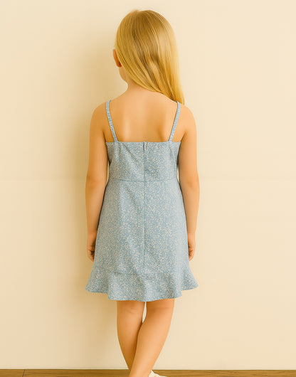 Backt view of Girls Ruffle Trim Tie Side Cami Dress.