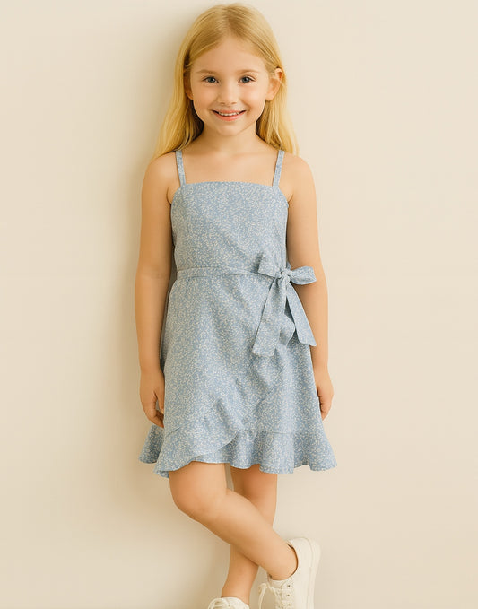 Front view of Girls Ruffle Trim Tie Side Cami Dress.