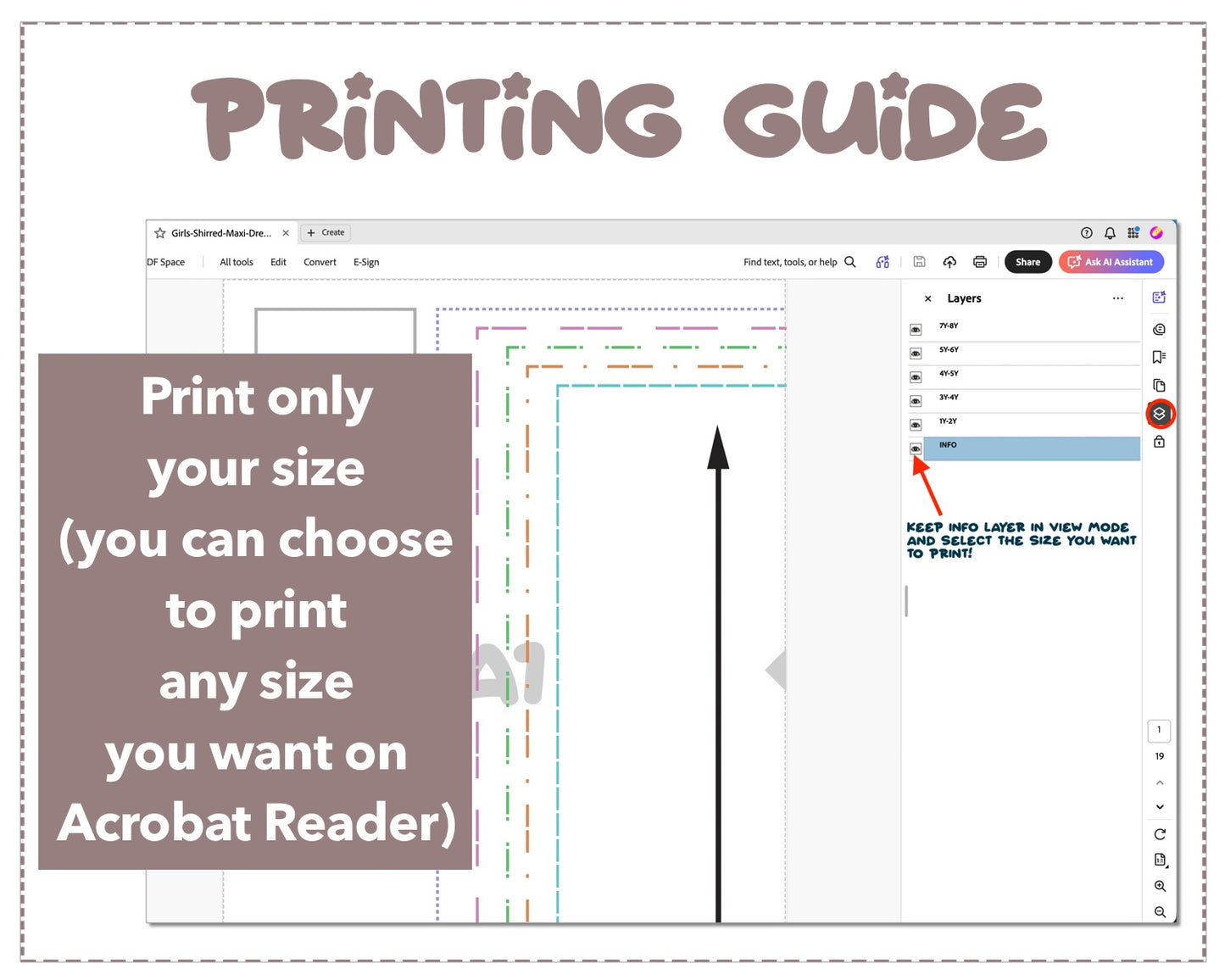 Girls Shirred Maxi Dress sewing pattern printing guide.
