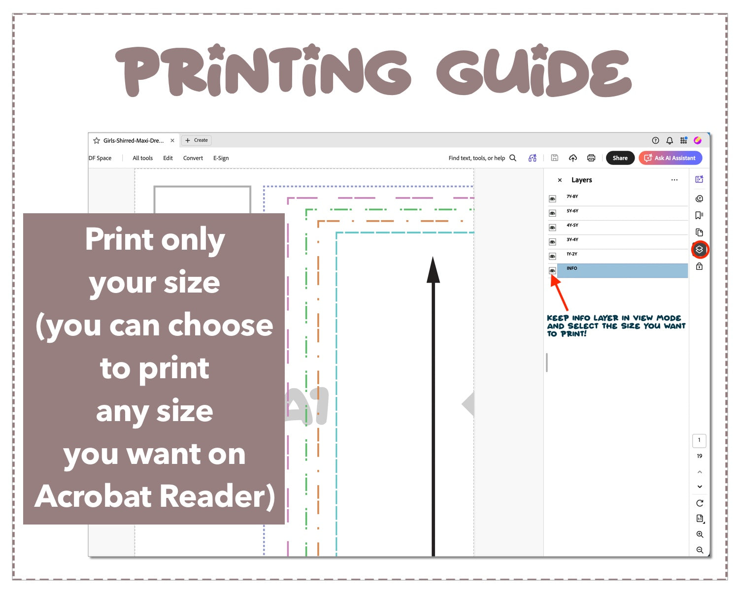 Girls Shirred Maxi Dress sewing pattern printing guide.