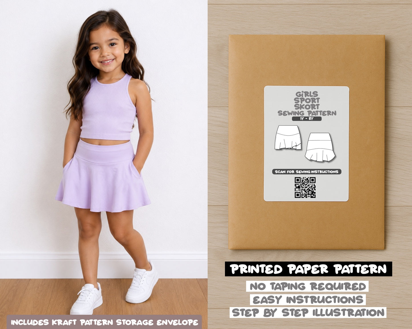 Girls Sport Skort printed sewing pattern with easy instructions and step by step illustrations.