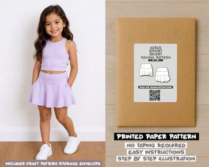 Girls Sport Skort printed sewing pattern with easy instructions and step by step illustrations.