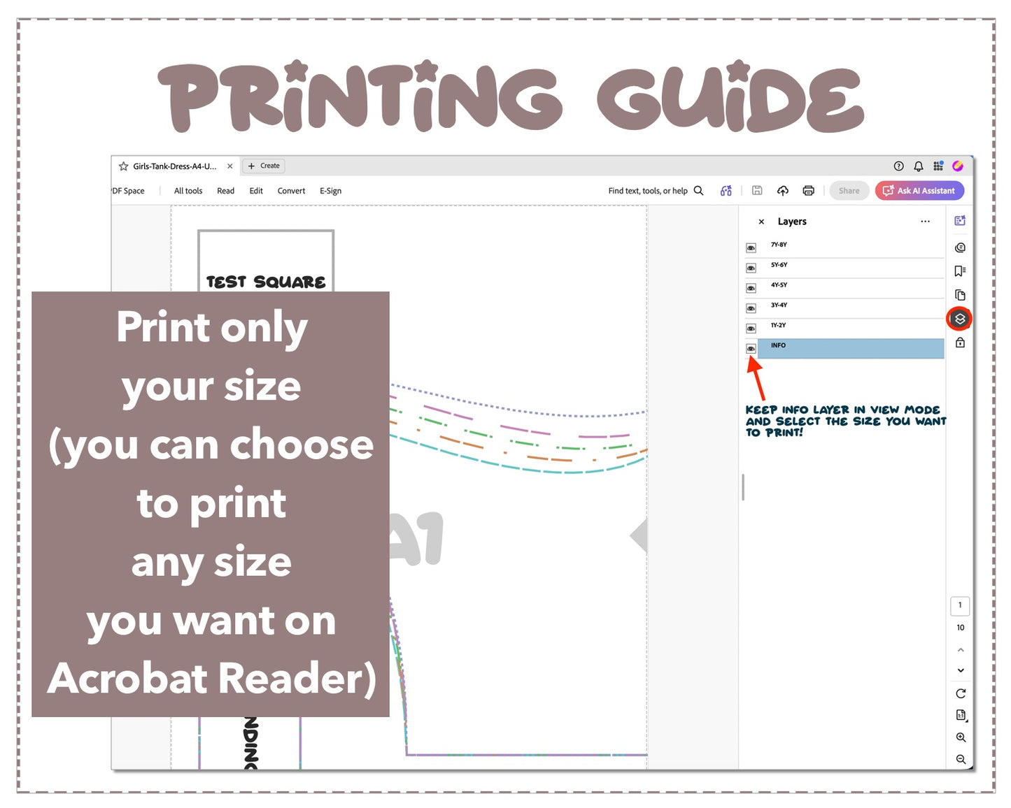 Girls Tank Dress sewing pattern printing guide.
