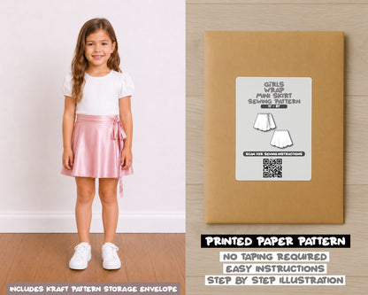 Girls Wrap Mini Skirt printed sewing pattern with easy instructions and step by step illustrations.