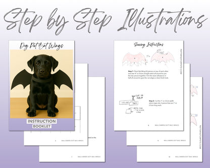 Halloween Dog Bat Wings sewing pattern instruction booklet showing step by step illustrations to make the garment.