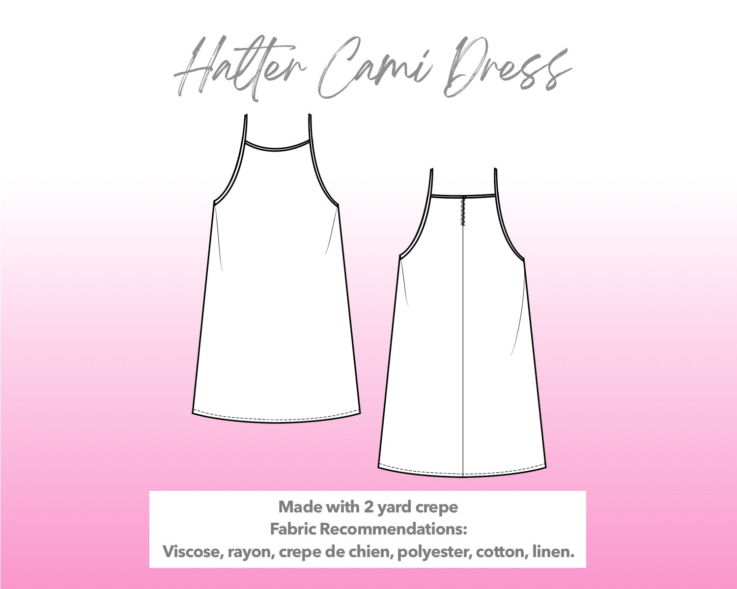 Illustration and detailed description for Halter Cami Mini Dress sewing pattern.