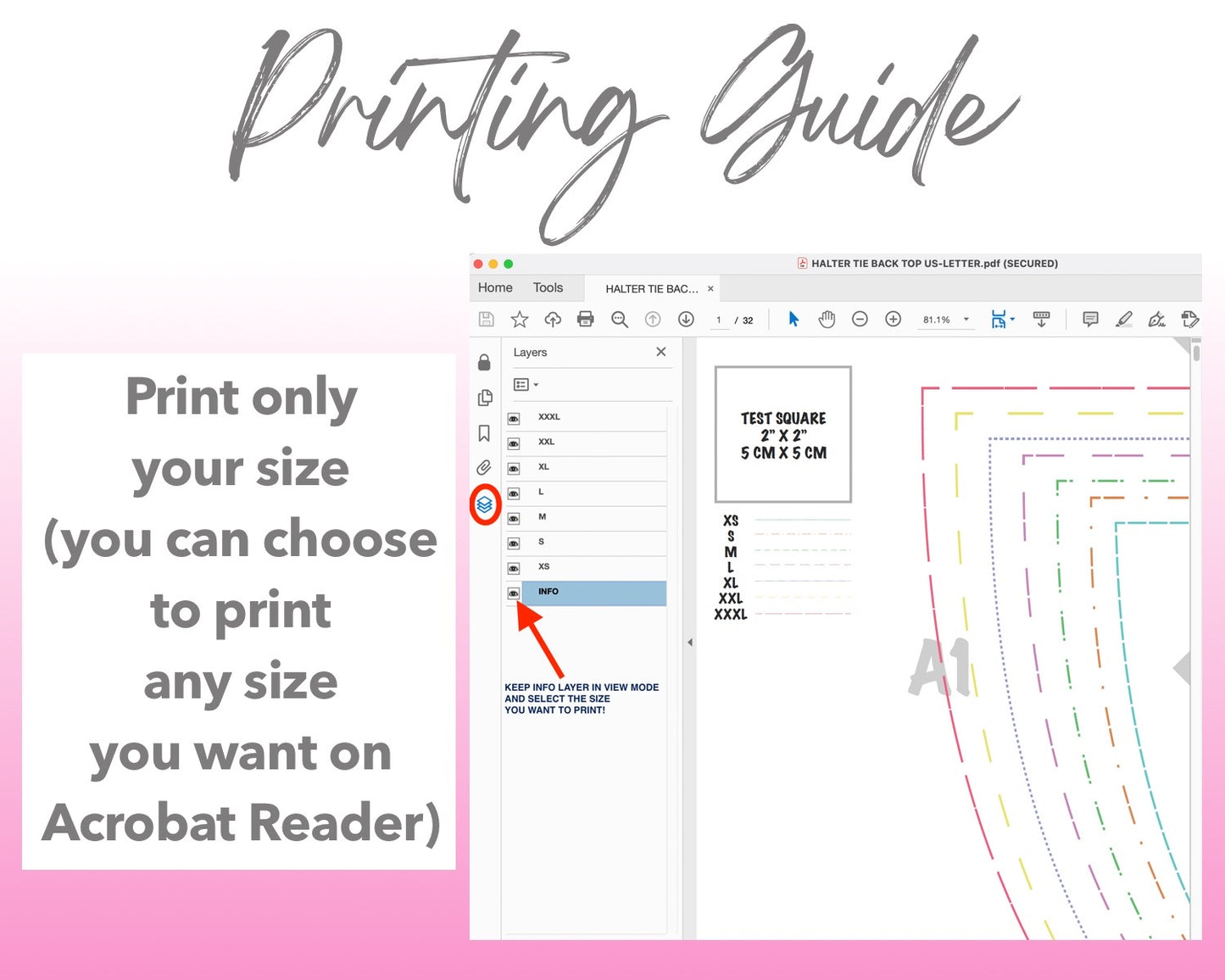 Halter Tie Back Peplum Top sewing pattern printing guide.