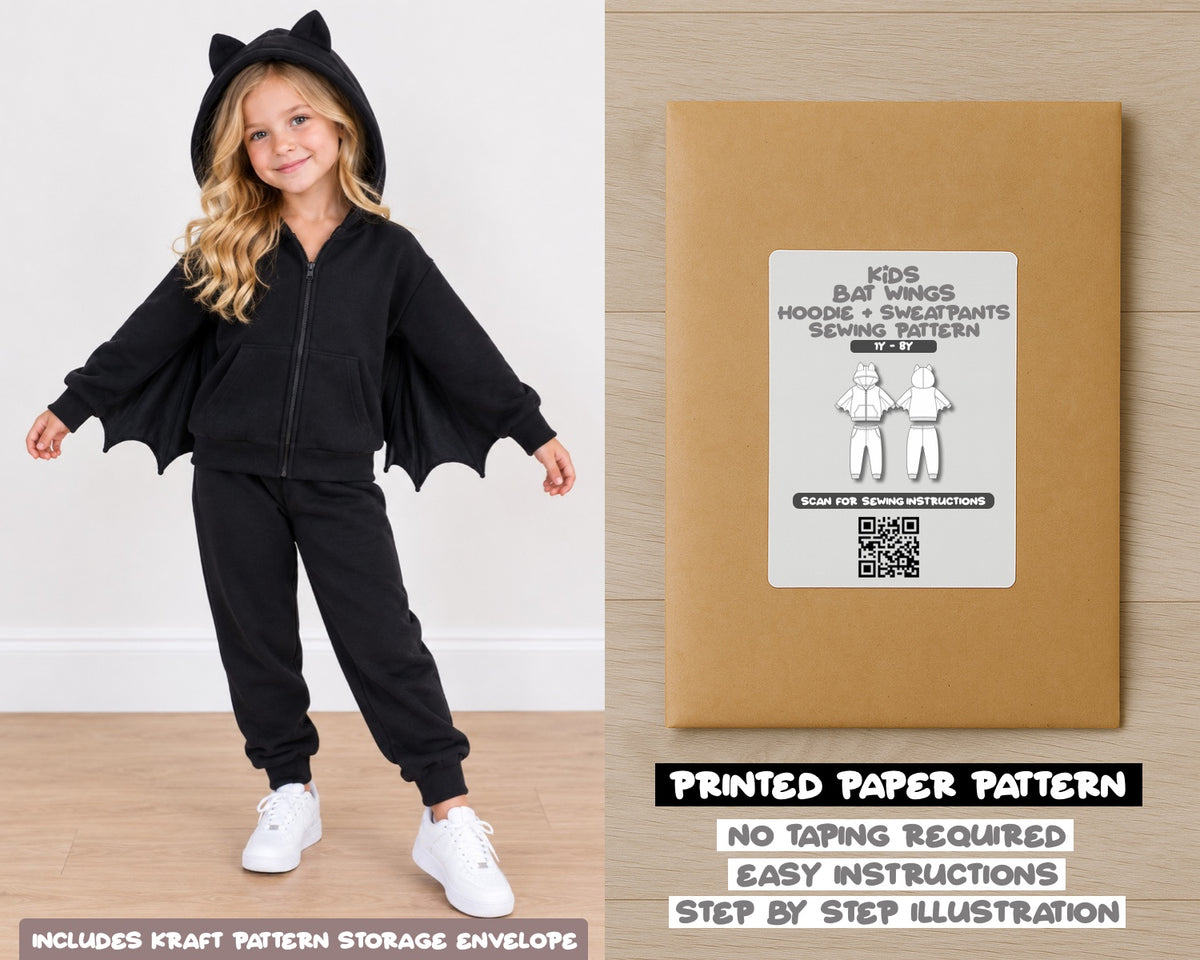 Kids Bat Wings Hoodie and Sweatpants Set printed sewing pattern with easy instructions and step by step illustrations.