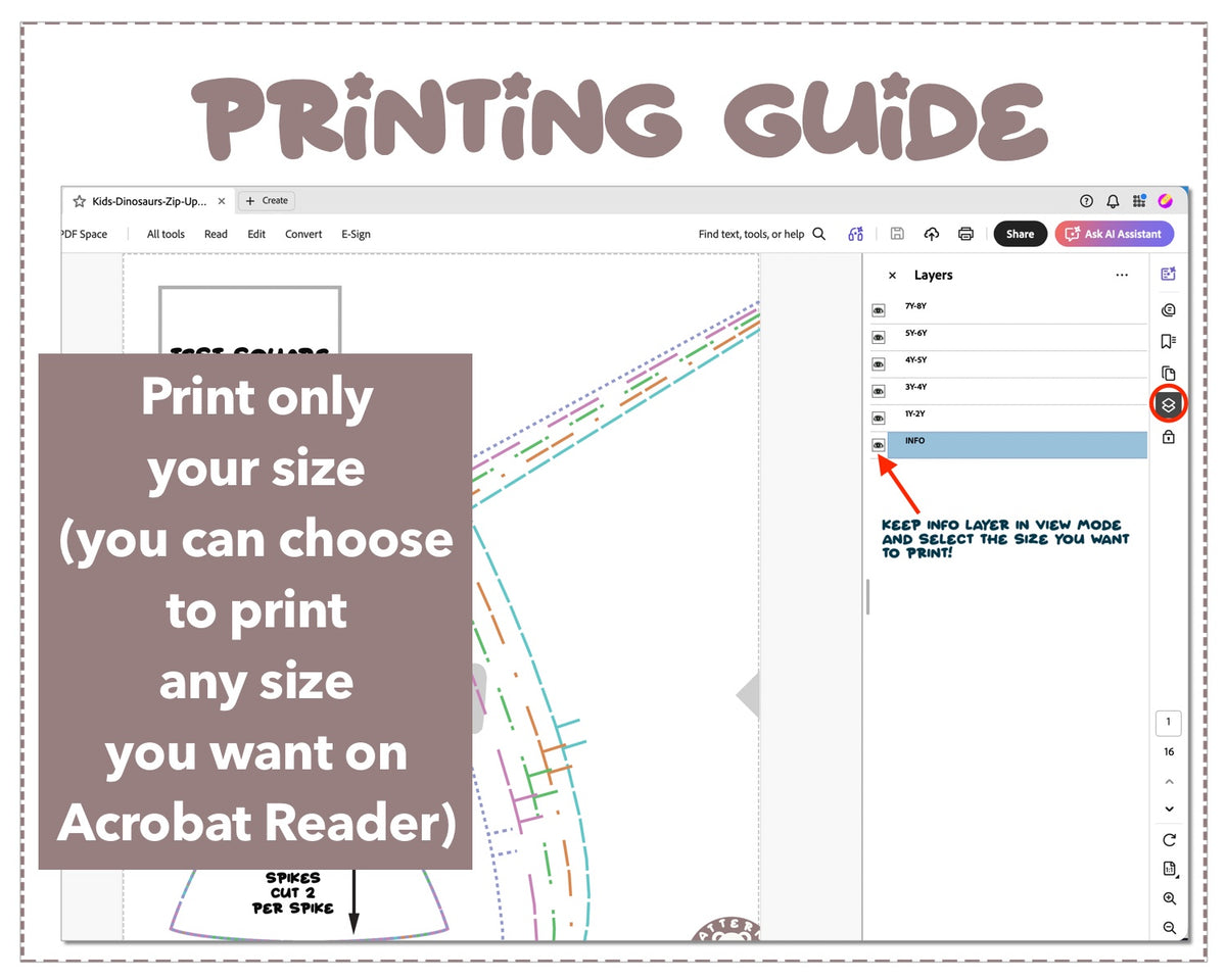 Kids Dinosaurs Zip Up Hoodie sewing pattern printing guide.