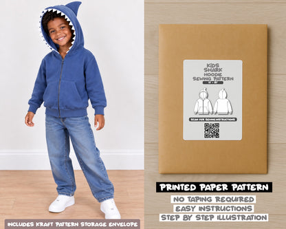 Kids Shark Zip Up Hoodie printed sewing pattern with easy instructions and step by step illustrations.