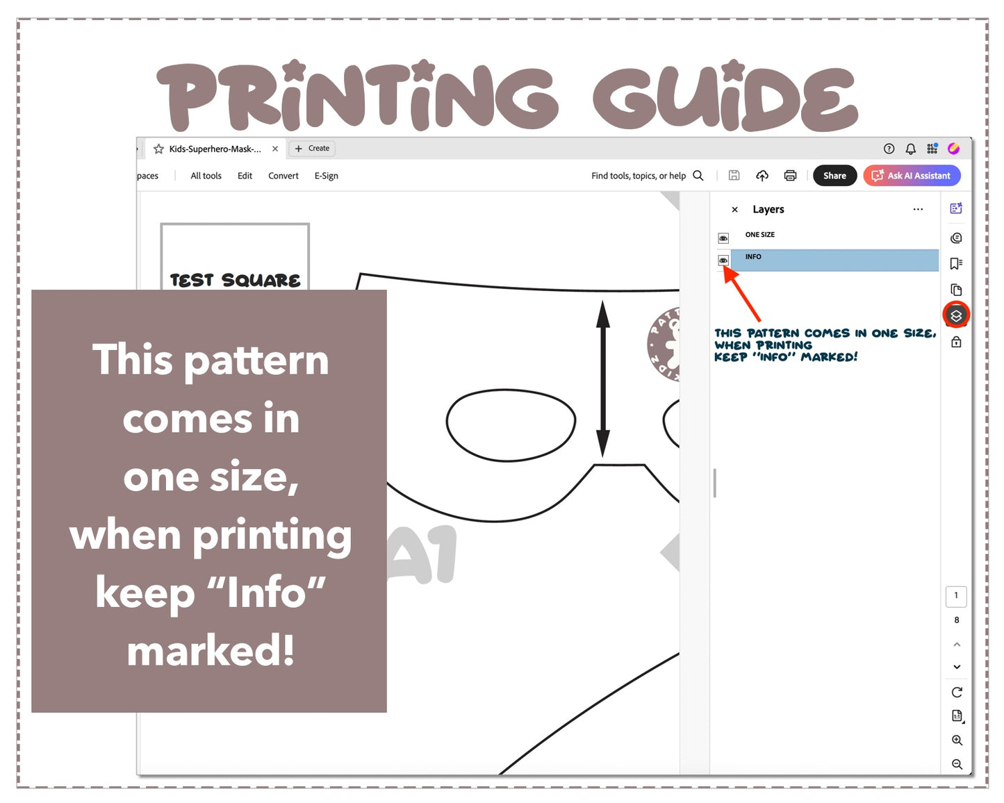 Kids Superhero Mask and Cape sewing pattern printing guide.