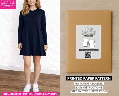 Long Sleeve T-Shirt Dress printed sewing pattern with easy instructions and step by step illustrations.