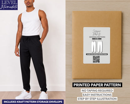 Mens Jogger printed sewing pattern with easy instructions and step by step illustrations.