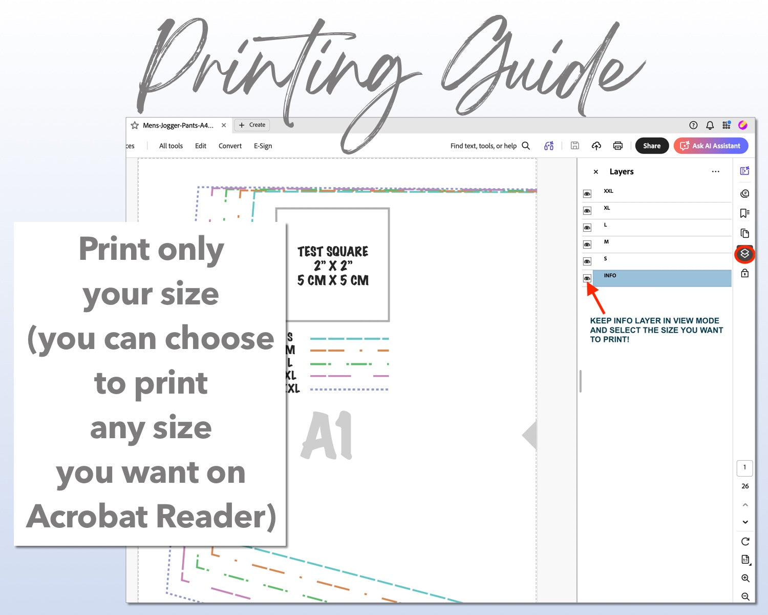 Mens Jogger sewing pattern printing guide.