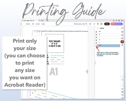 Mens Jogger sewing pattern printing guide.