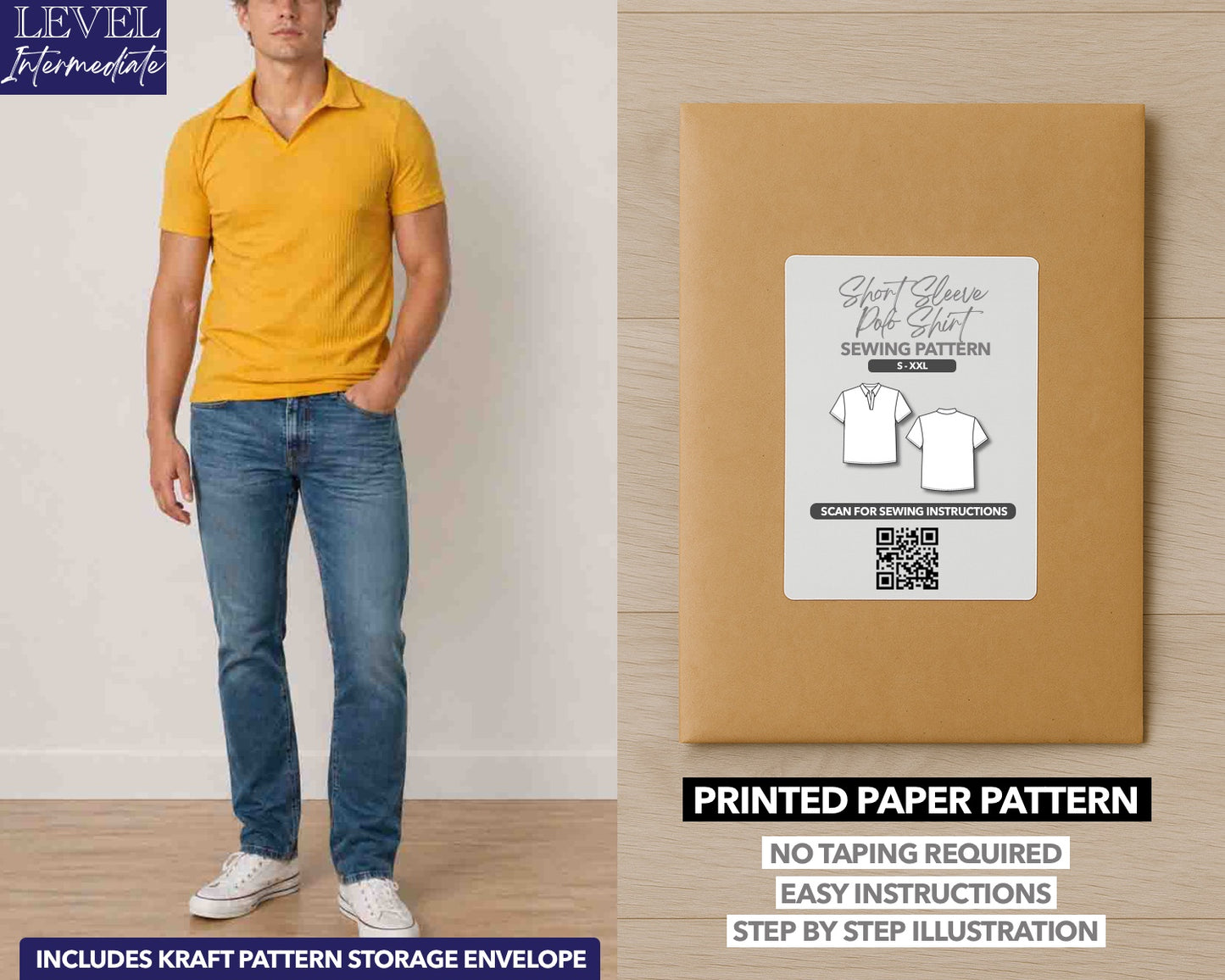 Knit Short Sleeve Polo Shirt printed sewing pattern with easy instructions and step by step illustrations.