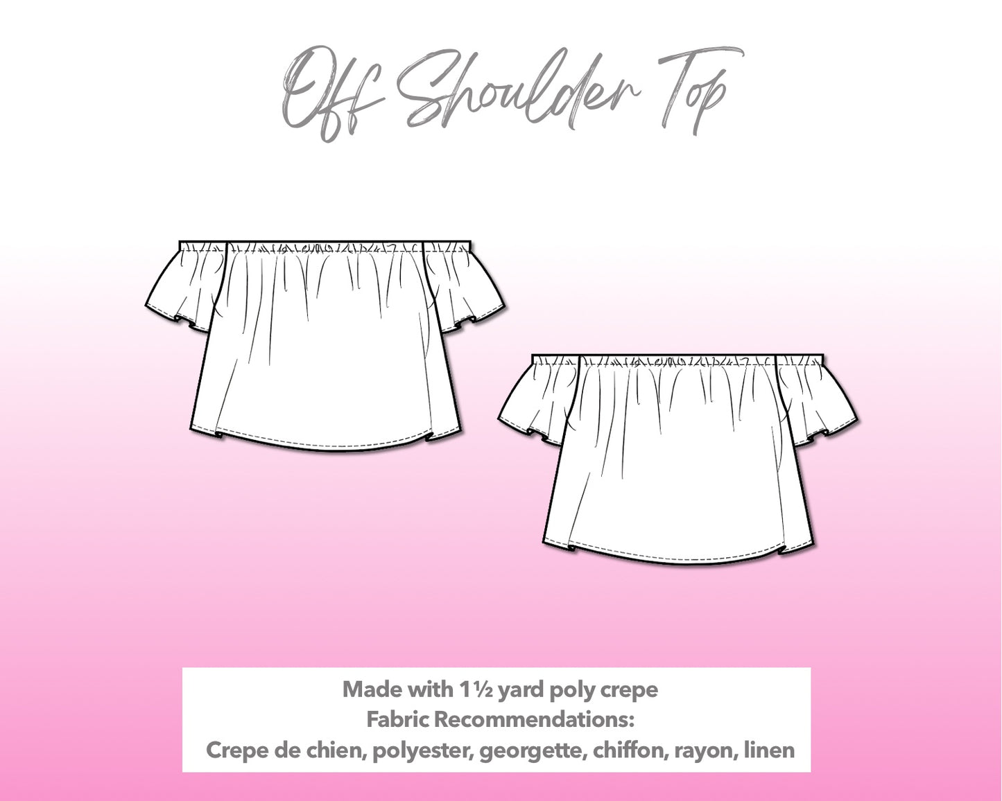 Illustration and detailed description for Off Shoulder Crop Top sewing pattern.